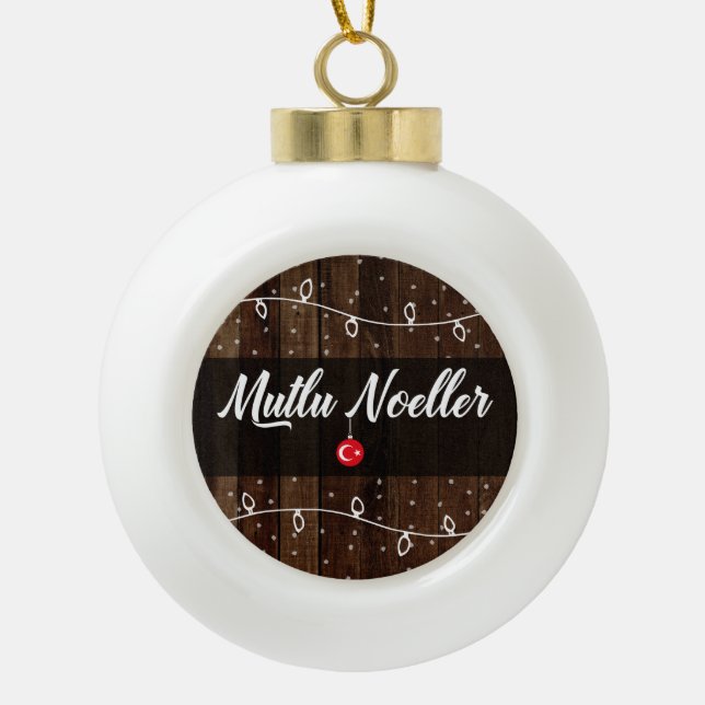 Türkische frohe Weihnachten, Mutlu Noeller Keramik Kugel-Ornament (Vorderseite)