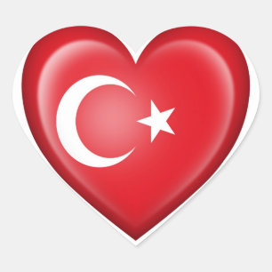 Türkische Herzenflagge auf Weiß Herz-Aufkleber