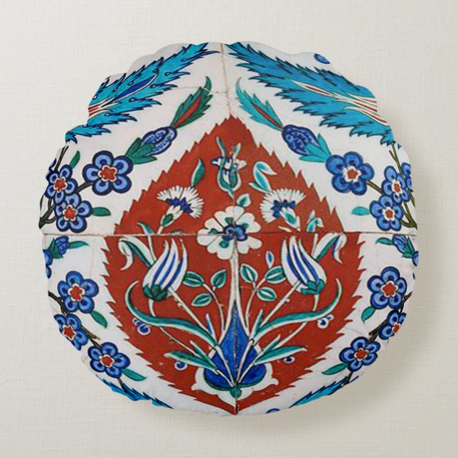 Türkische Keramik Floral Rundes Kissen (Vorderseite)