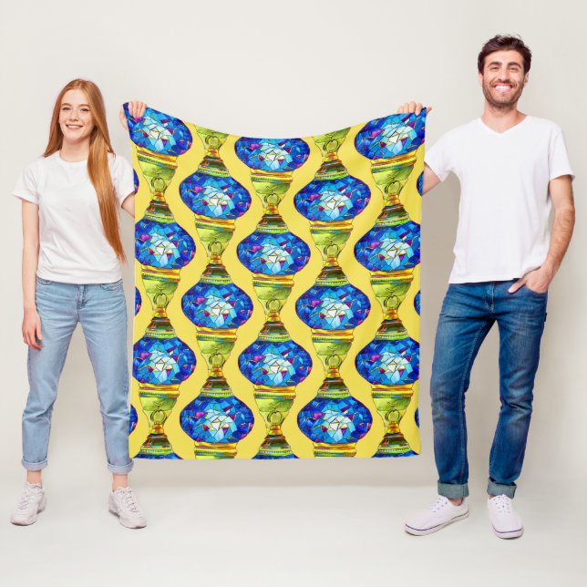 Türkische Lampen blaue Mosaik Aquarellkunst Fleecedecke (Beispiel)