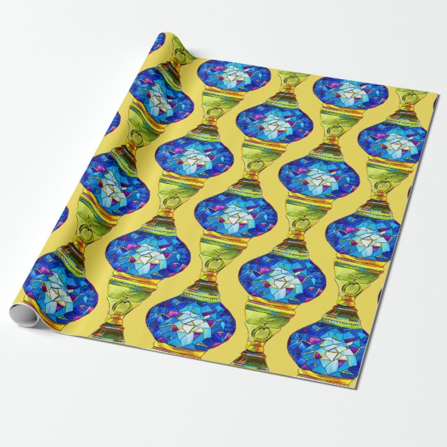 Türkische Lampen blaue Mosaik Aquarellkunst Geschenkpapier (Ungerollt)