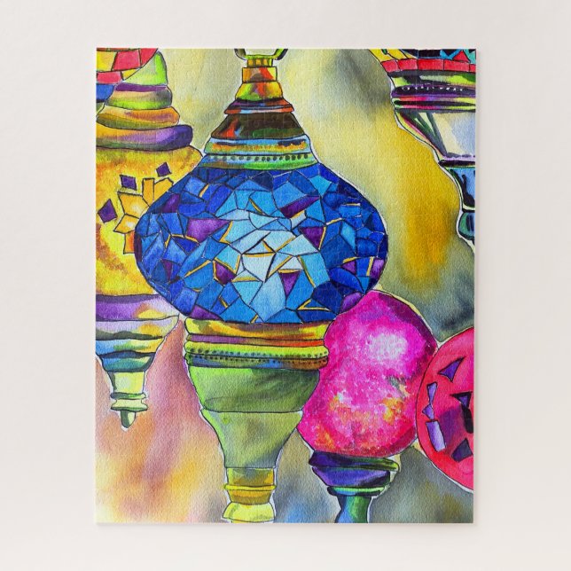 Türkische Lampen Mosaik Aquarell Kunst (Vertikal)