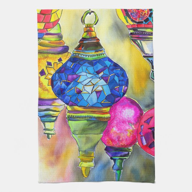 Türkische Lampen Mosaik Aquarell Kunst Geschirrtuch (Vertikal)