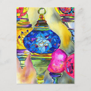 Türkische Lampen Mosaik Aquarell Kunst Postkarte