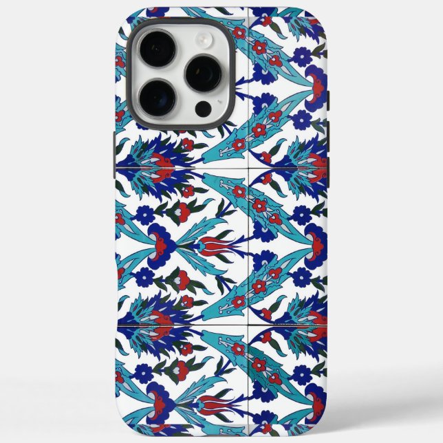 Türkische Mosaik Keramik Iznik Blumenmuster iPhone 16 Pro Max Hülle (Rückseite)