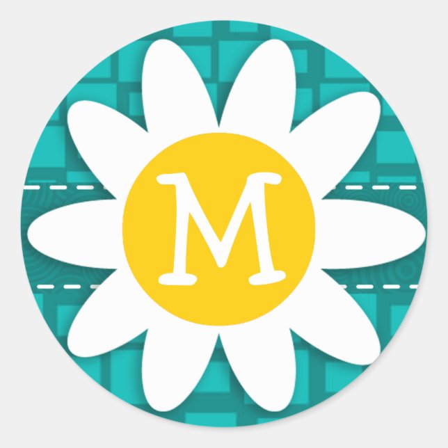 Türkische Quadrate; Retro Square; Daisy Runder Aufkleber (Vorderseite)