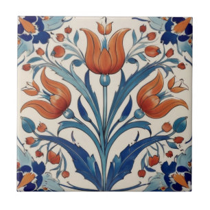 Türkische Tulips Floral Orange Green Iznik Blume Fliese