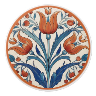 Türkische Tulips Floral Orange Green Iznik Blume Keramikknauf