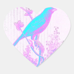 Türkischer Blauer Vogel, blassrosa, lila, schwarz Herz-Aufkleber
