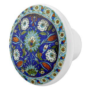 Türkischer Iznik Symmetrische Blume-Motivzieher Keramikknauf