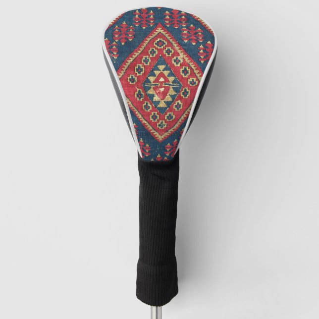 Türkischer Kilim Tepet Rug Antique Red Blue Golf Headcover (Vorderseite)