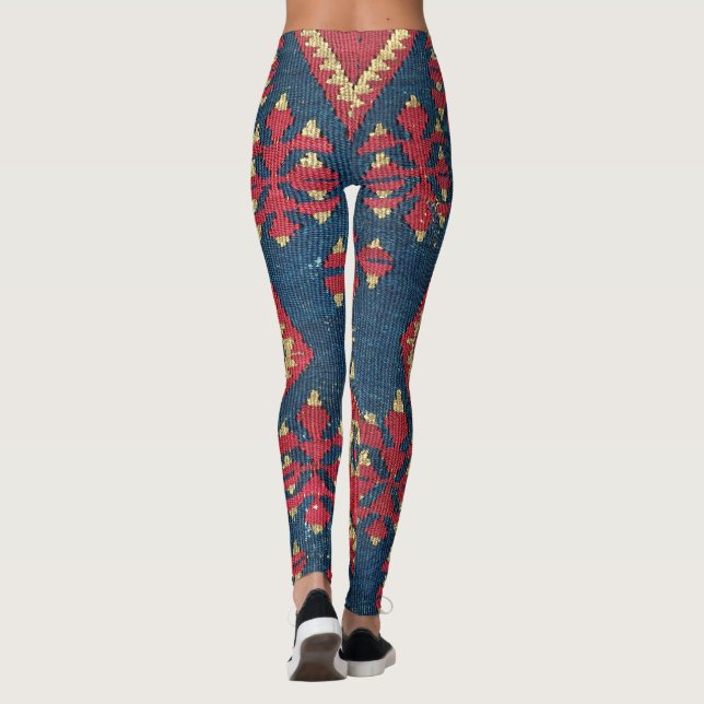 Türkischer Kilim Tepet Rug Antique Red Blue Leggings (Rückseite)