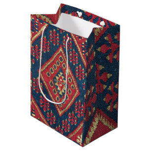 Türkischer Kilim Tepet Rug Antique Red Blue Mittlere Geschenktüte