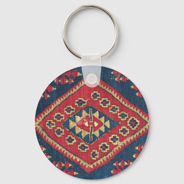 Türkischer Kilim Tepet Rug Antique Red Blue Schlüsselanhänger (Vorderseite)