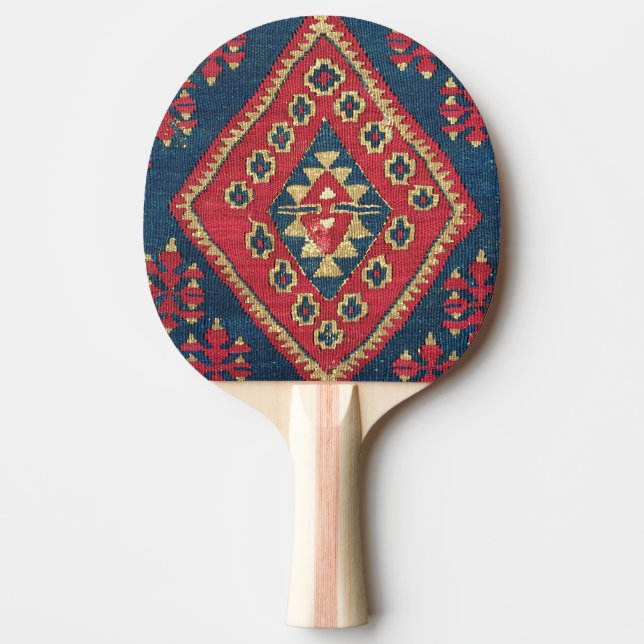 Türkischer Kilim Tepet Rug Antique Red Blue Tischtennis Schläger (Vorderseite)