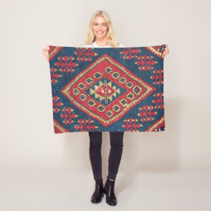 Türkischer Kilim Teppich Antik Rot Blau Fleecedecke