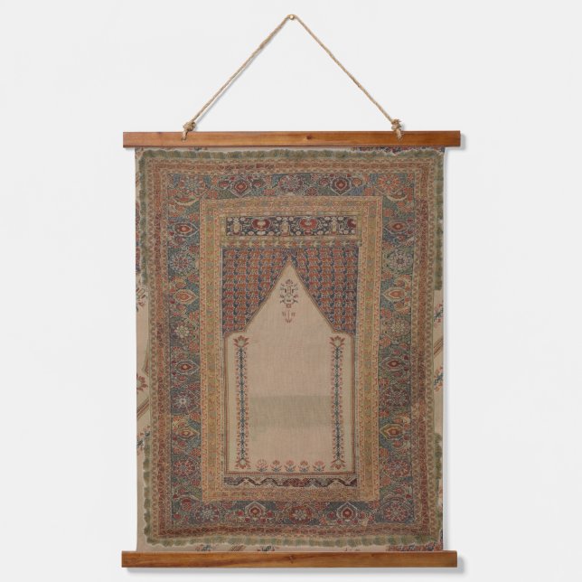 Türkischer Rug Ottoman Beige Brown Wandteppich Mit Holzrahmen (Vorderseite)