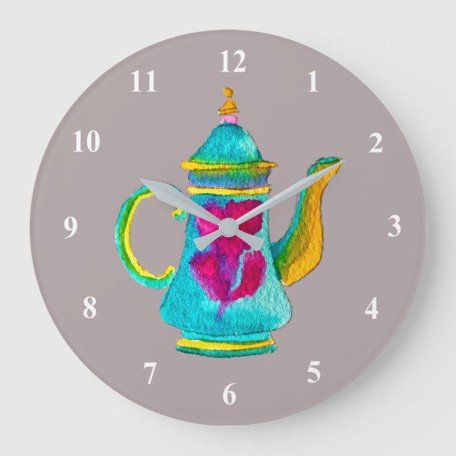Türkischer Teekessel in Whimsikfarbe Große Wanduhr (Vorderseite)