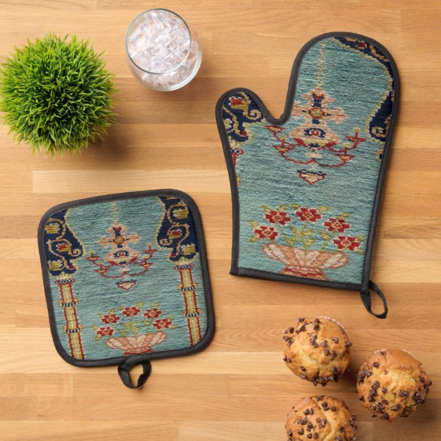 Türkischer Teppich Ofenhandschuh & Topflappen-Set (Oben Unten)