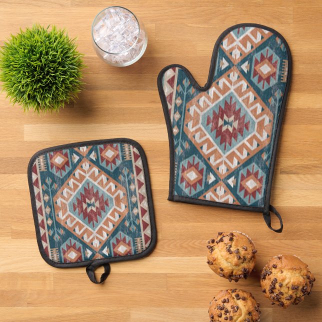 Türkischer Teppich Rug Antiker Kilim Kabristan Ofenhandschuh & Topflappen-Set (Oben Unten)