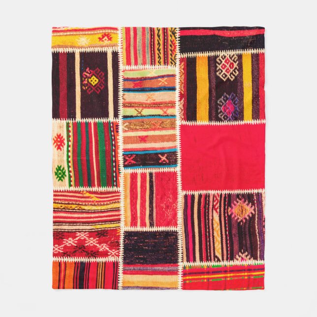 Türkischer Teppichboden handgefertigt. Patchwork Fleecedecke (Vorderseite)