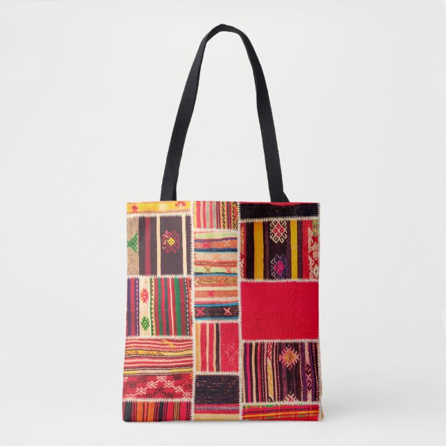 Türkischer Teppichboden handgefertigt. Patchwork Tasche (Vorderseite)