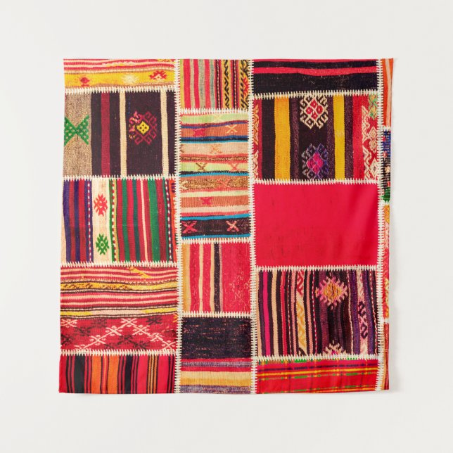 Türkischer Teppichboden handgefertigt. Patchwork Wandteppich (Vorderseite)