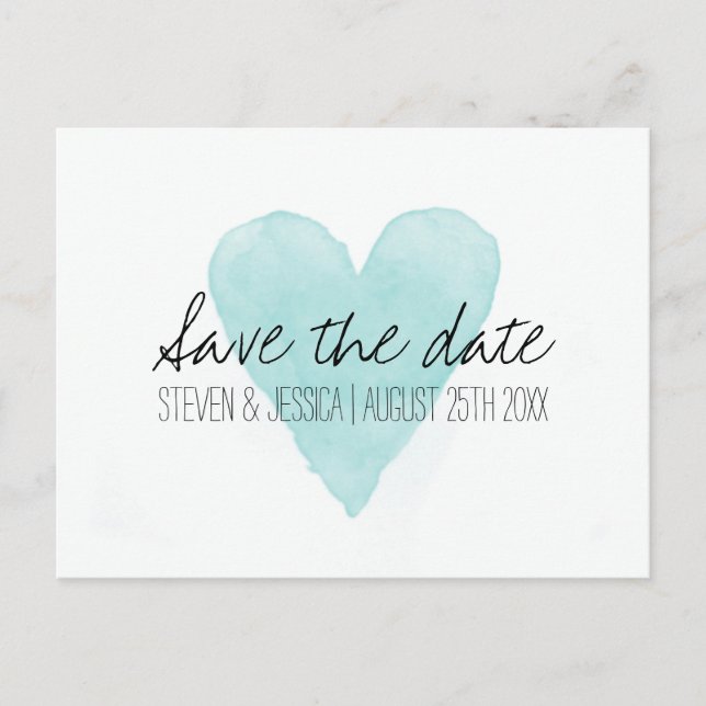 Türkisches Aquarellherz Save the Date Postkarten (Vorderseite)