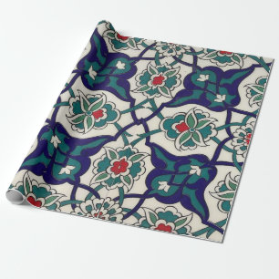 Türkisches Blau Keramik Blumenmuster Geschenkpapier