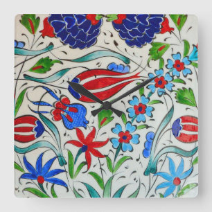 Türkisches Blumendesign Quadratische Wanduhr