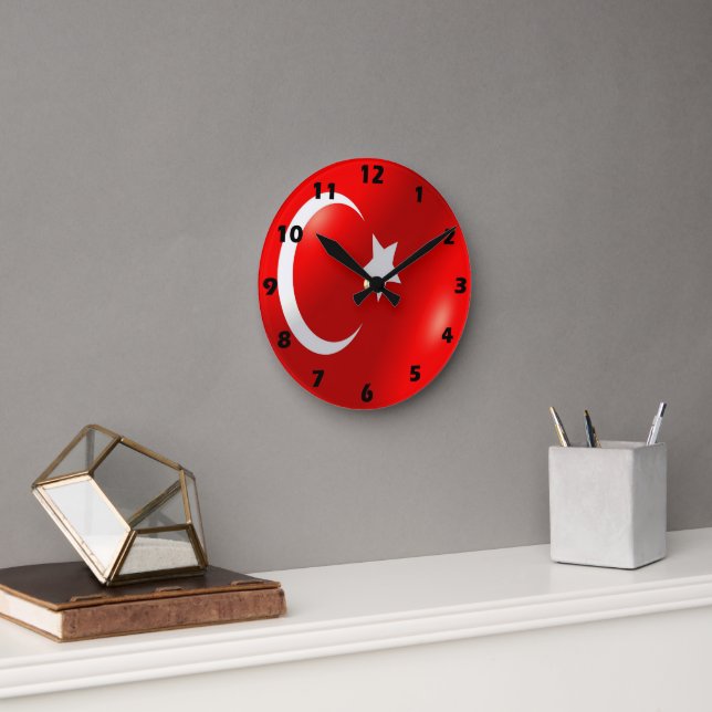 Türkisches Flag-Design Runde Wanduhr (Büro)