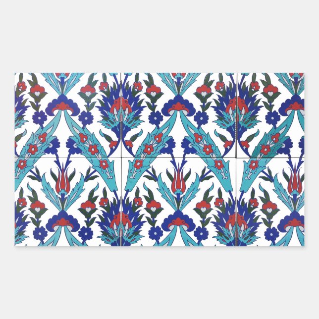 Türkisches Iznik-Blumenmuster Rechteckiger Aufkleber (Vorderseite)