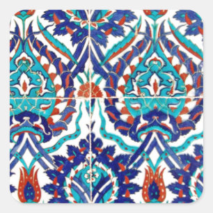 Türkisches Iznik Osmane-Blumenmuster-Muster Quadratischer Aufkleber