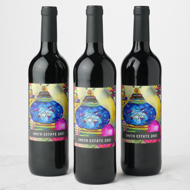 Türkisches Label Aquarellfarben-Weinfegel Weinetikett (Flaschen)