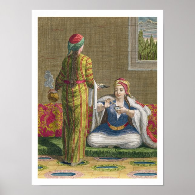 Türkisches Mädchen mit Kaffee auf dem Sofa, 18. Jh Poster (Vorne)