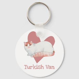 Türkisches Van Cat Wassercolor Kitty Pink Herz Schlüsselanhänger