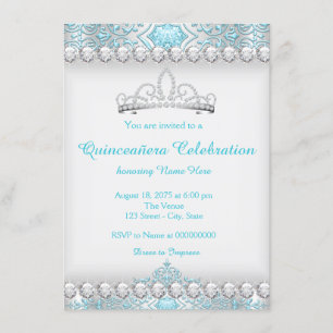 Türkise blaue Diamant Tiara Prinzessin Quinceanera Einladung