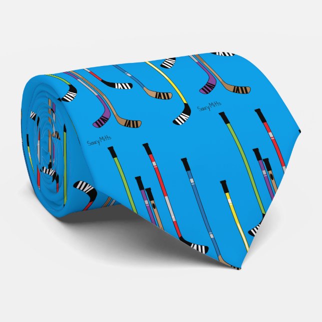 Türkise Blue Hockey Sticks Krawatte (Gerollt)