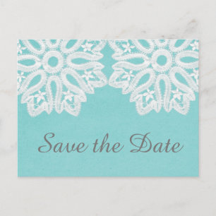 Türkise elegante Spitze Save the Date Postkarte
