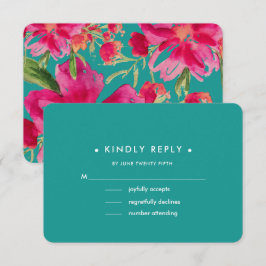 Türkise Fuchsia Floral Wedding RSVP Cards