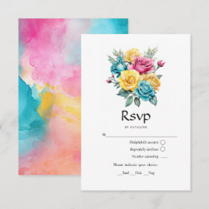 Türkise, gelbe und rosa Blumenhochzeit RSVP Karte