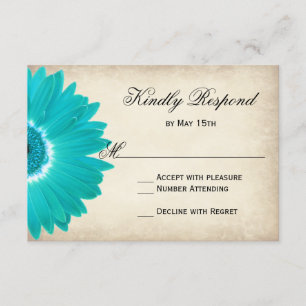 Türkise Gerber-Daisy-Rustical-Wedding-RSVP-Karten RSVP Karte