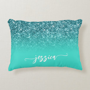 Türkise Glitter Türkis Ombre Moderne Schrift Dekokissen