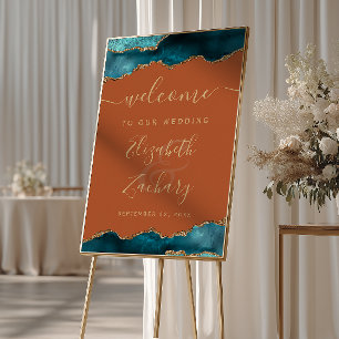 Türkise Gold Achat verbrannte Orange Hochzeitsbegr Poster