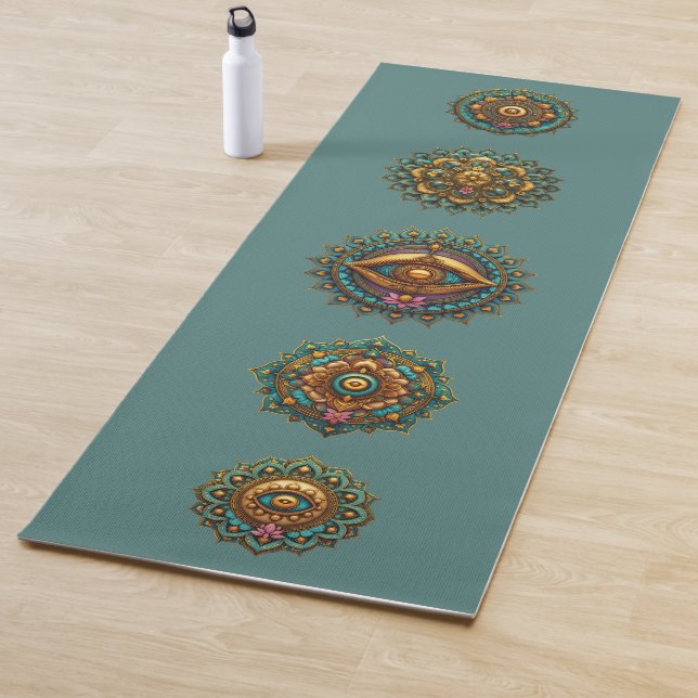 Türkise Gold-Lotus-Mandala-Kunst - Teal-Meditation Yogamatte (Beispiel)