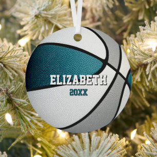 Türkise graue Sportteamfarben Basketball Ornament Aus Metall