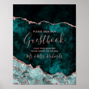 Türkise Grün Achat Roségold Hochzeitsgästebuch Sch Poster