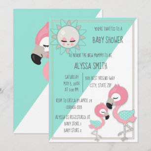 Türkise/grüne rosa Flamingo Baby Girl Einladung zu