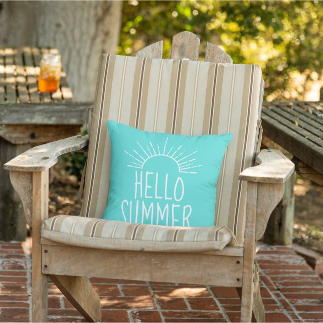Türkise Hallo Sommertypografie-Wohngestaltung Kissen (Stuhl)