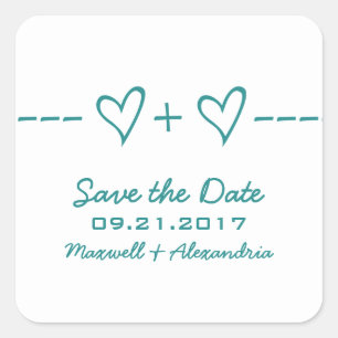 Türkise Herzgleichung Save-the-Date-Aufkleber Quadratischer Aufkleber